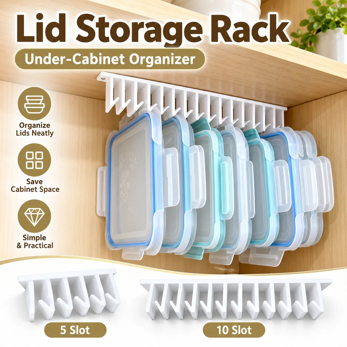 Under Cabinet Lid Organizer Food Container Lid Holder