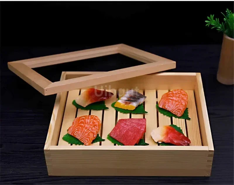Japanese Cuisine Wooden Sashimi Sushi Box Lid Fish