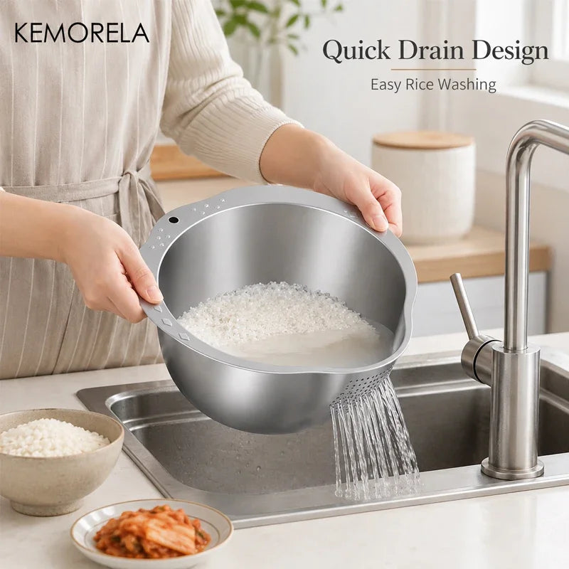 Rice Washer Strainer Bowl Stainless Steel Rice Washing