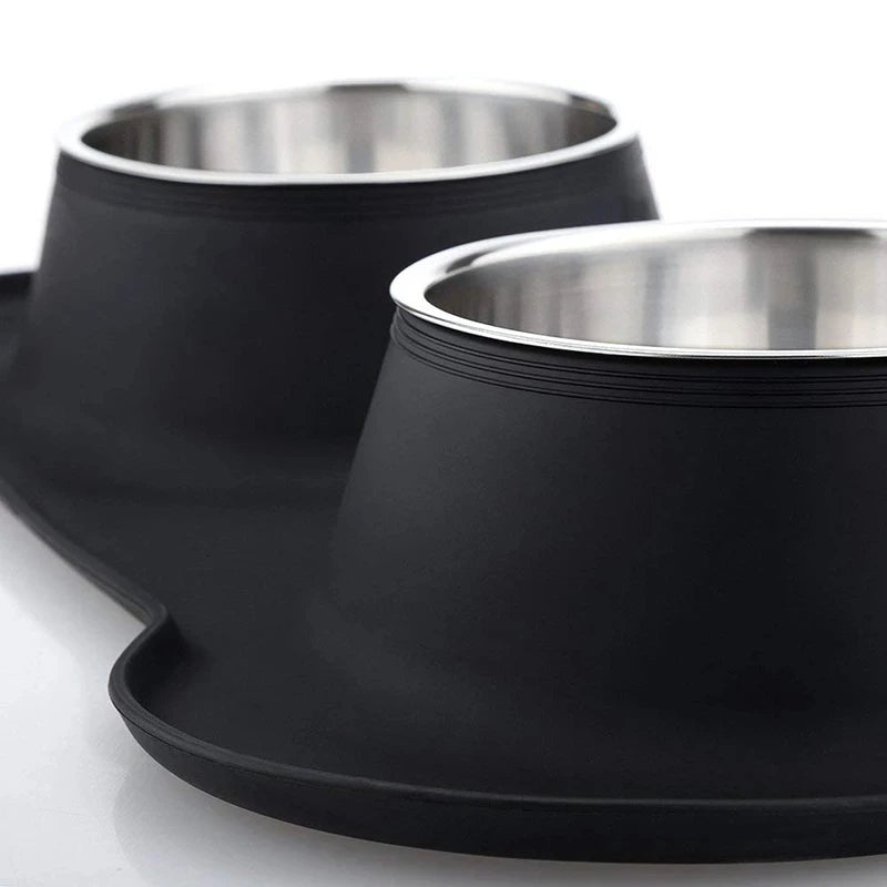 Antislip Double Dog Bowl Silicone Mat Durable Stainless