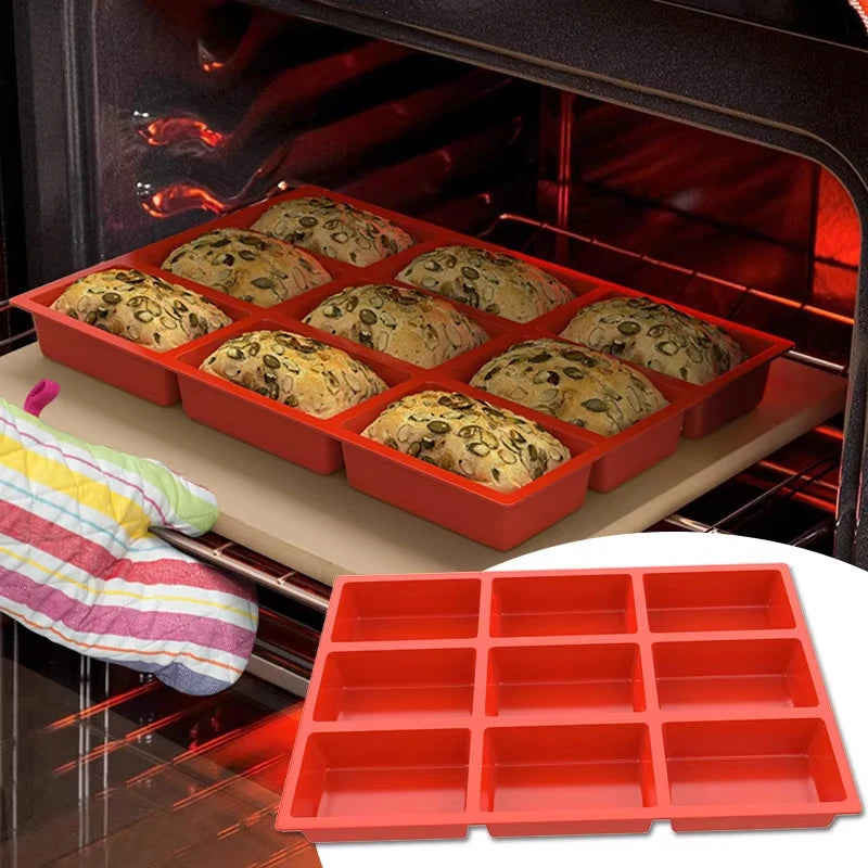 Big 9-Cavity Silicone Mini Loaf Pan Baking Cake