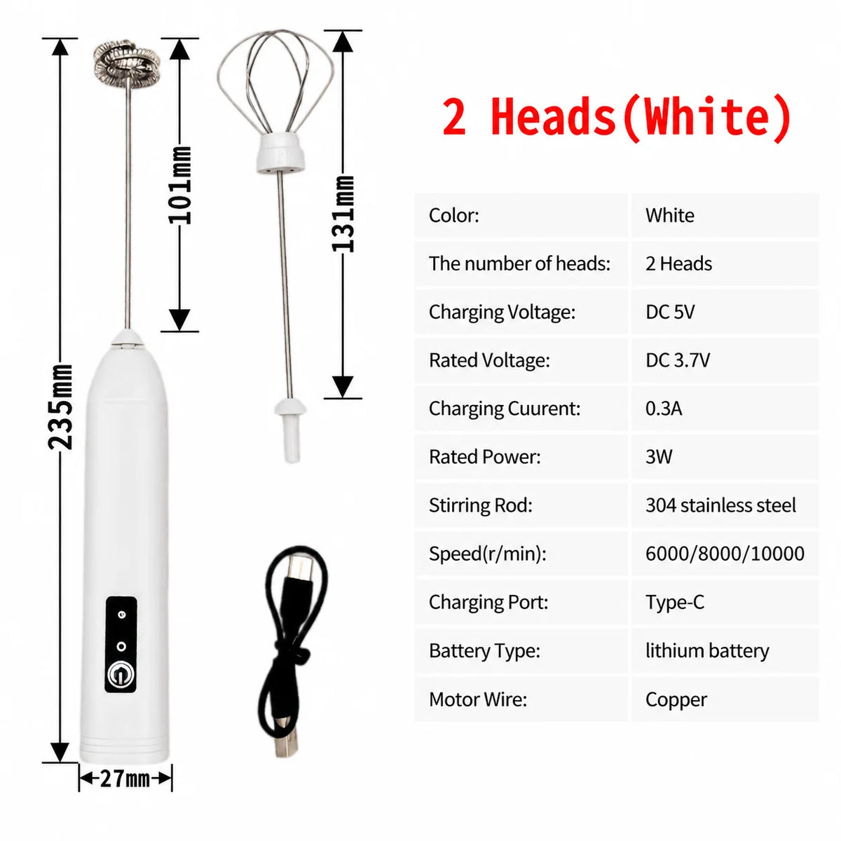 Electric Milk Frother Egg Beater Wireless Type-C Charging