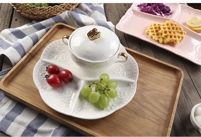 Children Ceramic Butterfly Divided Plate Breakfast Plate Japanese