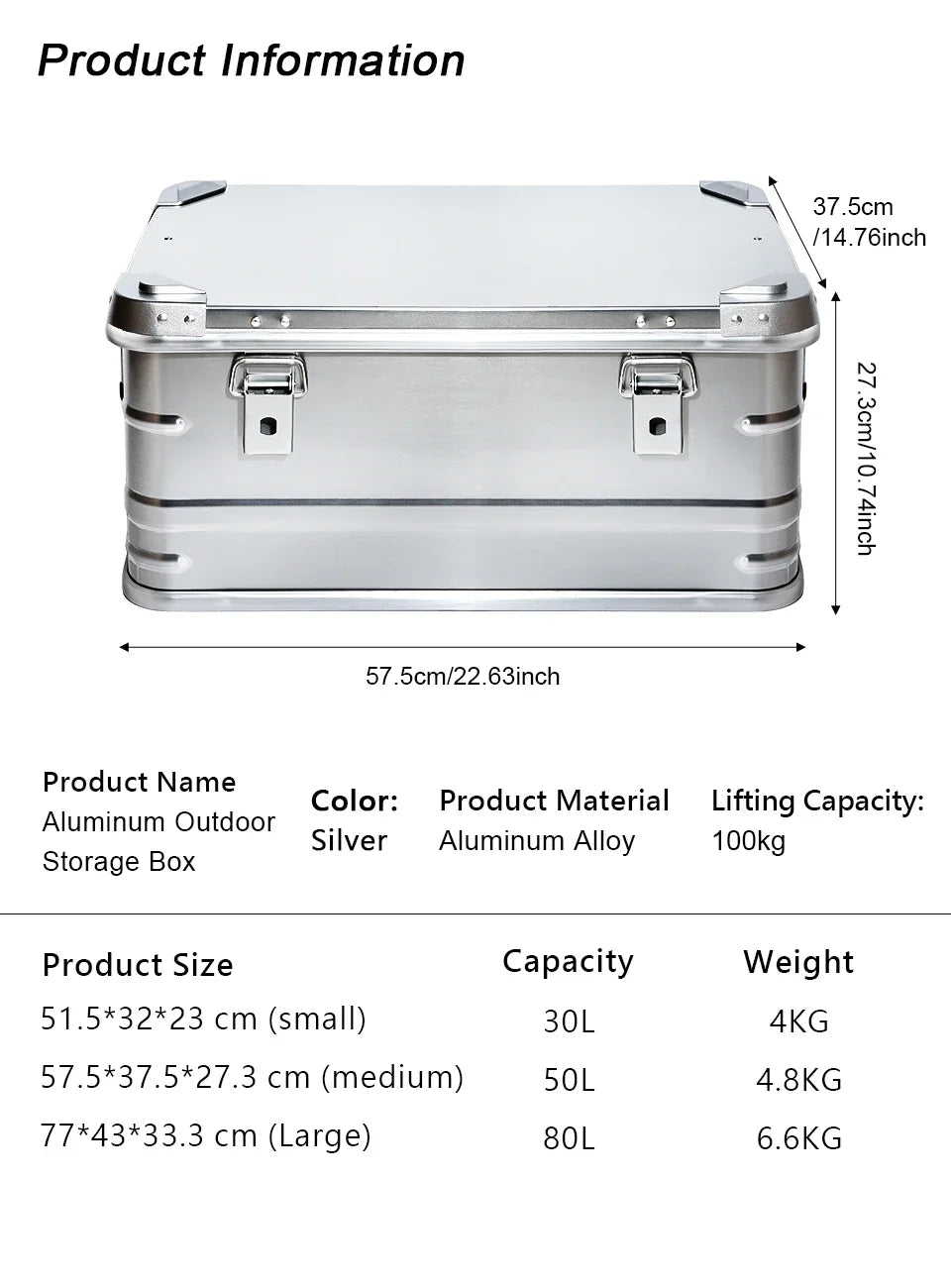 30-80l Outdoor Storage Box Camping Picnic Travel Aluminum