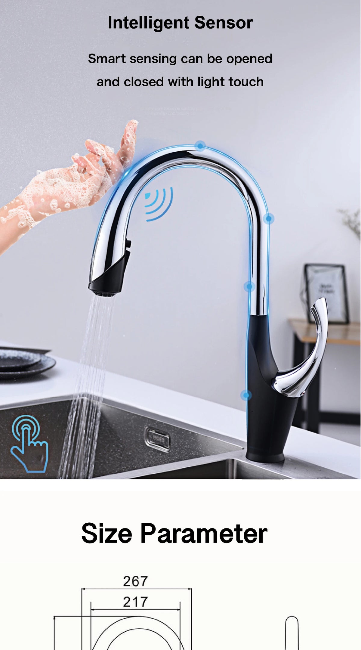 High End Touch Black Faucet Brass Pull Out