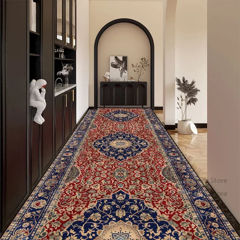 Bohemian Red Long Corridor Carpet Luxury Persia Decoration