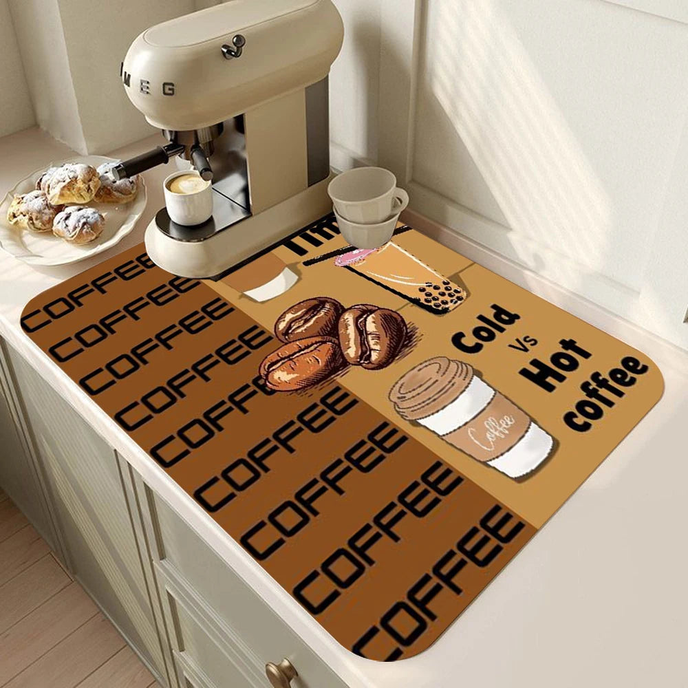 Coffee Bar Mat Rubber Dish Drying Mat Counter