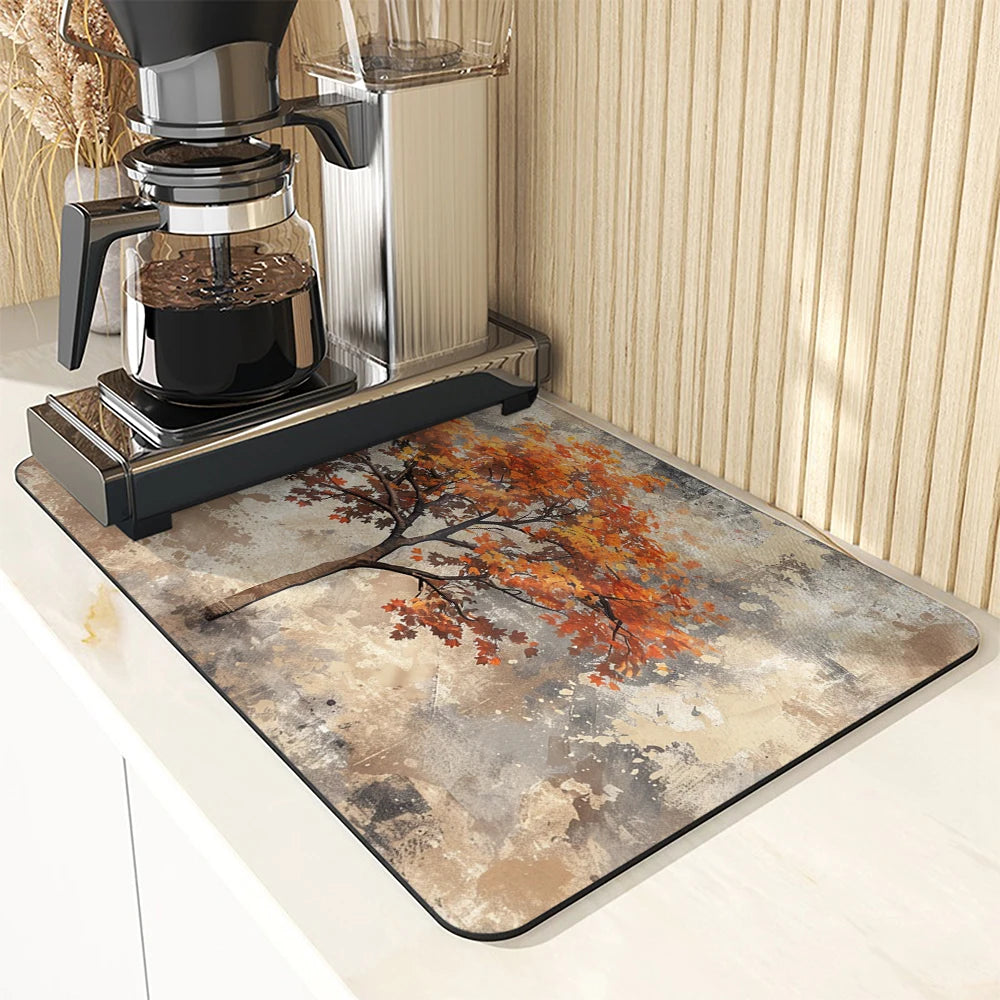 Large Absorbent Mat Autumn Leaves Antiskid Draining Coffee