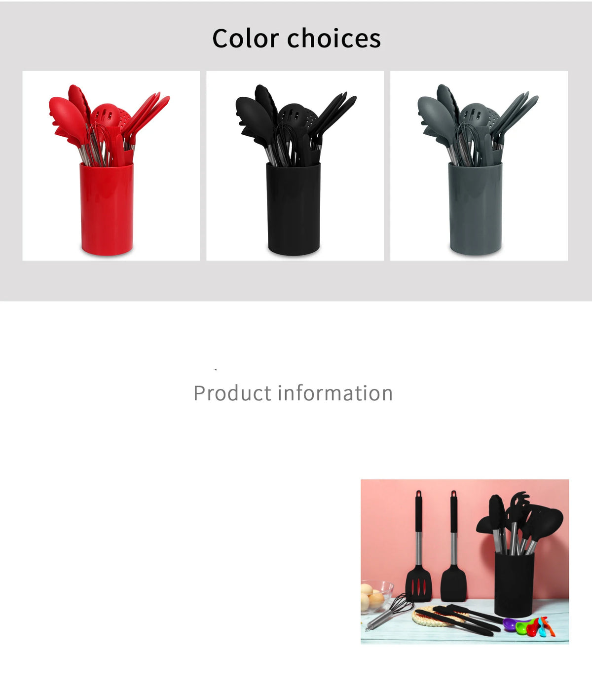 Black Non-Stick Silicone Kitchenware Cooking Utensils Cookware