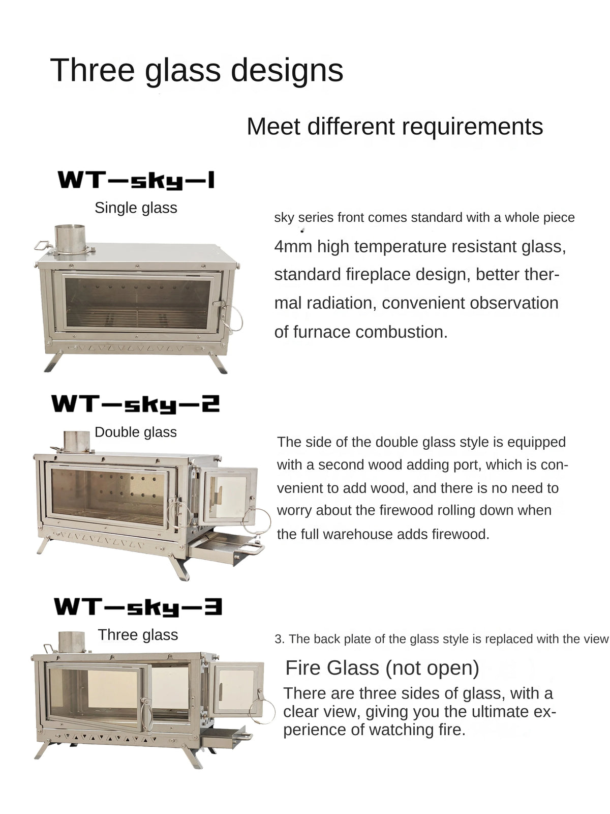 Wt-Sky-430 Folding Fireplace Wood Stove Secondary Air Intake