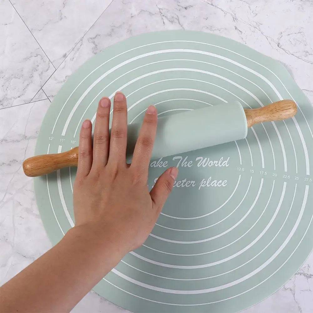 Reusable Thickened Rolling Pin Pastry Mat Round Silicone