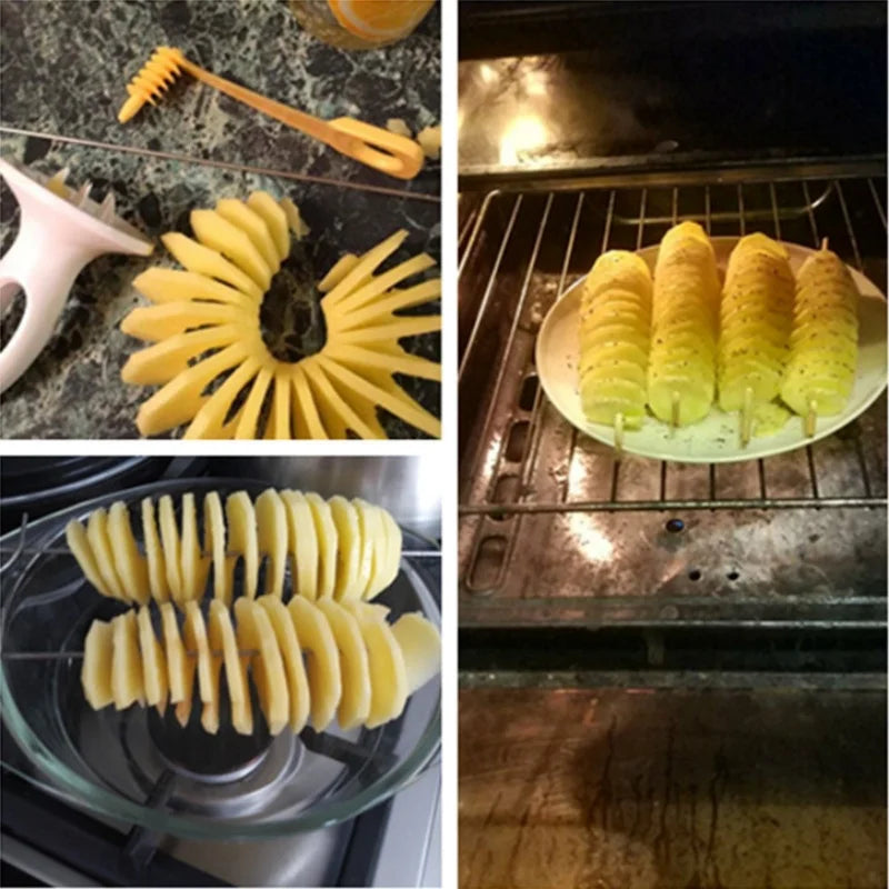 1set Stainless Steel Plastic Rotate Potato Slicer Twisted