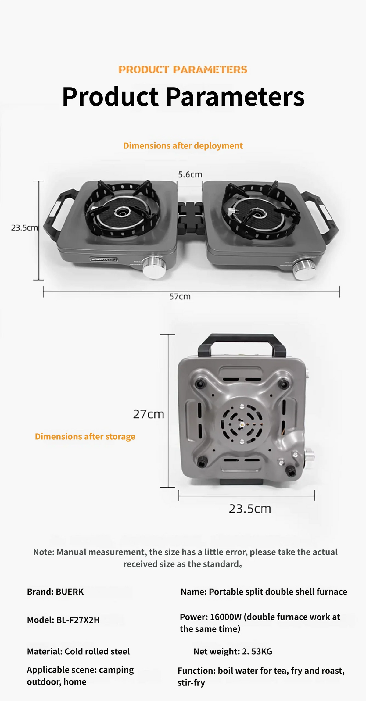 Buerk Camping Stove Gas Stove Dual Burner Foldable