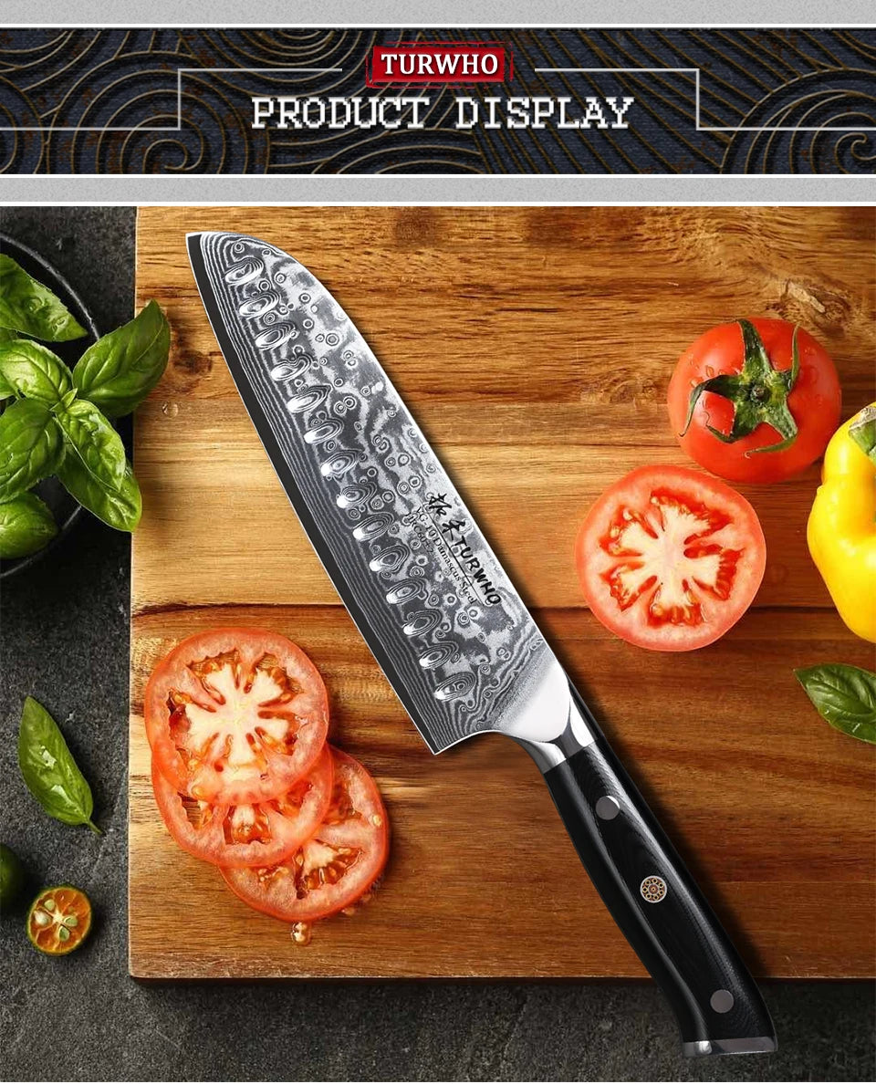 Japanese Style Santoku Knife Damascus Steel Professional Chef