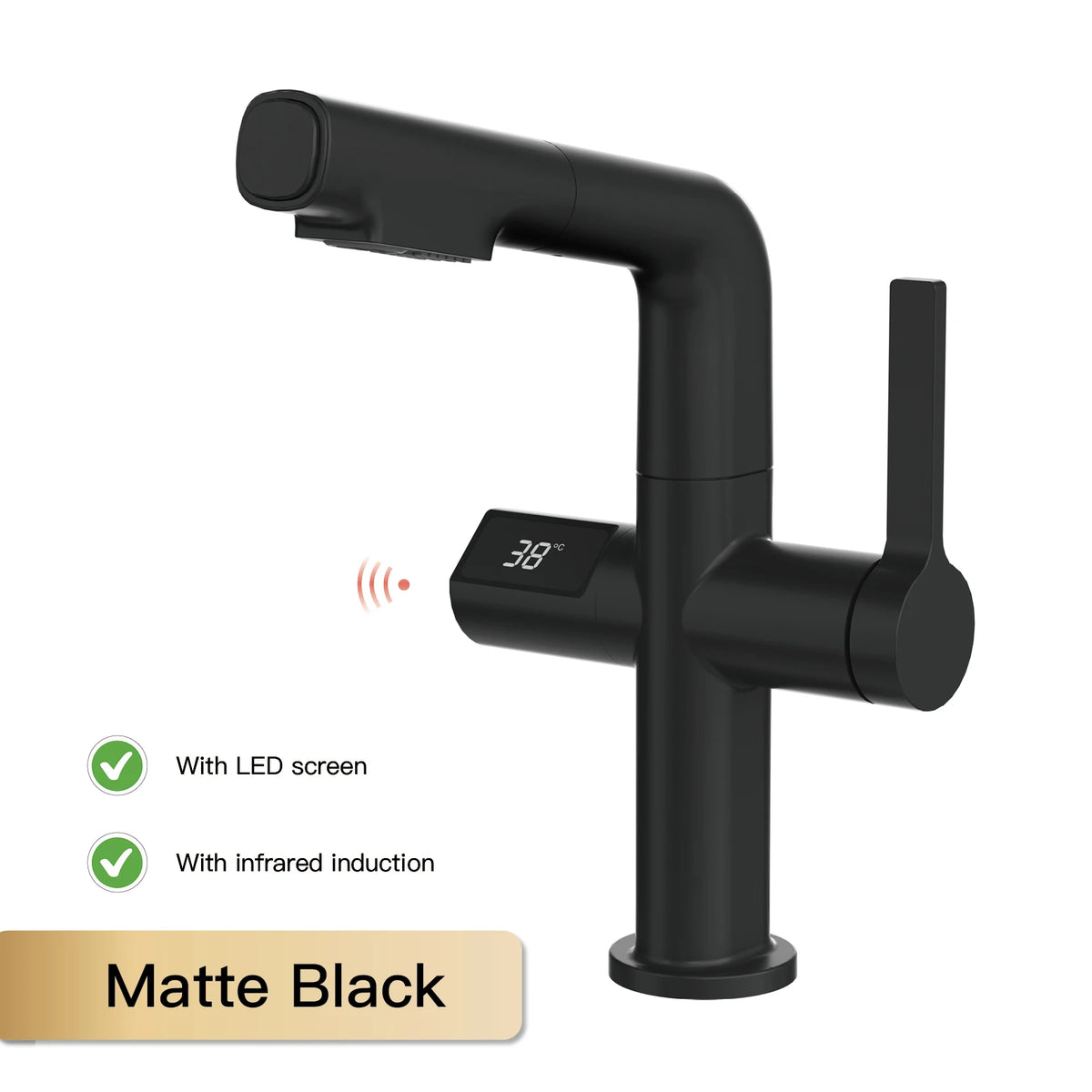 Light Luxury Gun Gray Brass Faucet Digital Display