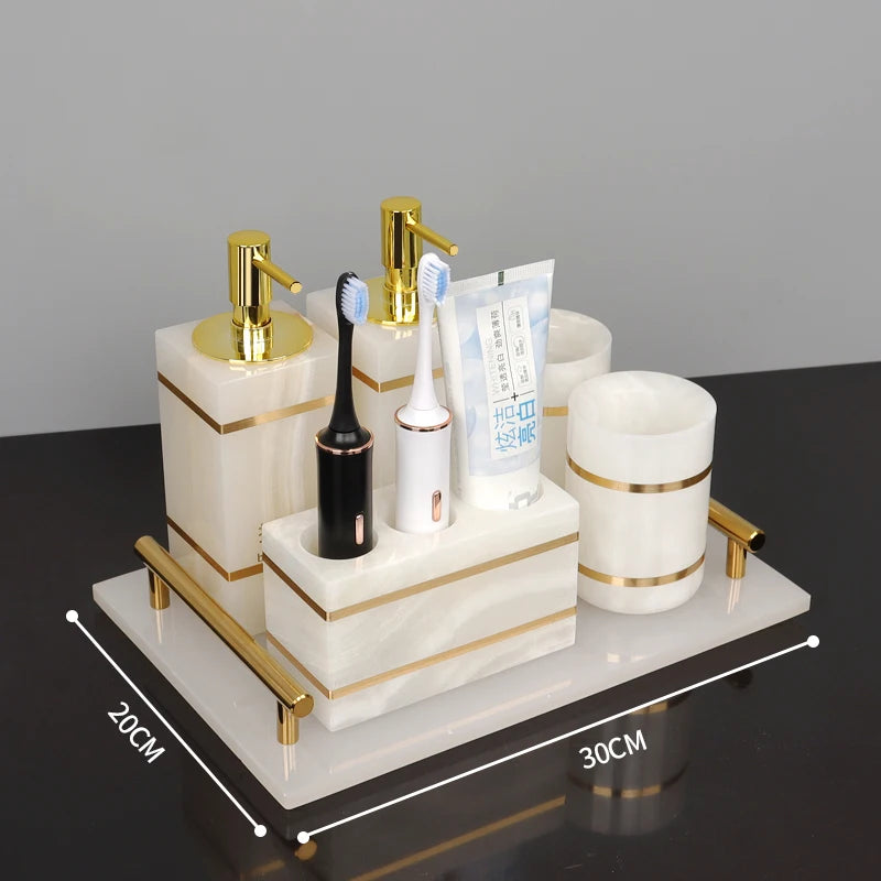 White Onyx Natural Marble Bathroom Gold Luxury Soap