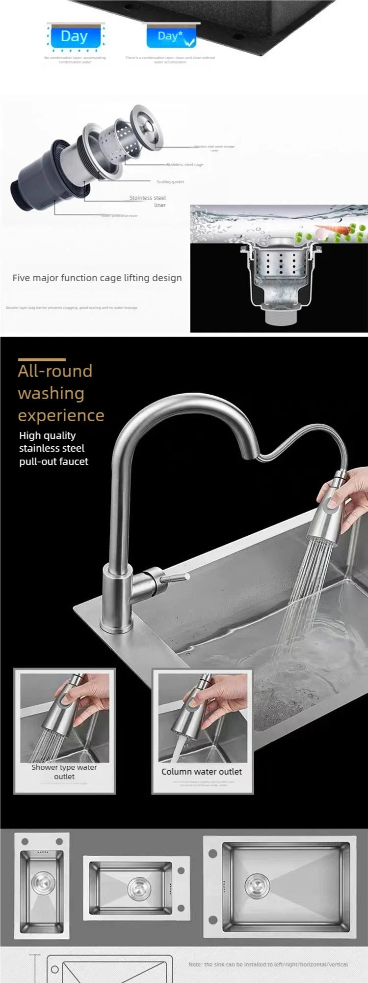 Stainless Steel Sink Narrow Long Model Side Hole