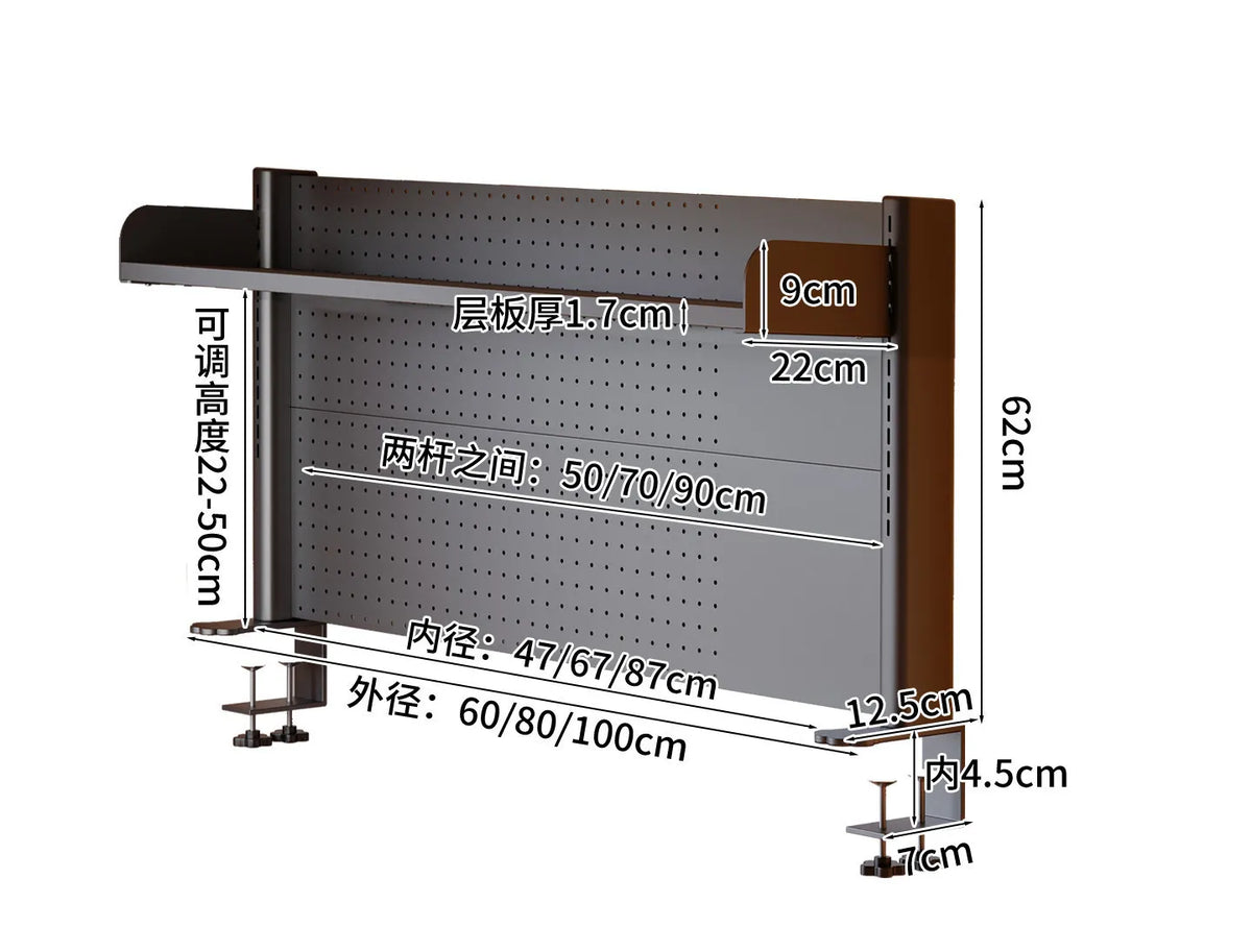 Clamp On Desk Shelf Pegboard Adjustable 2/3 Tier