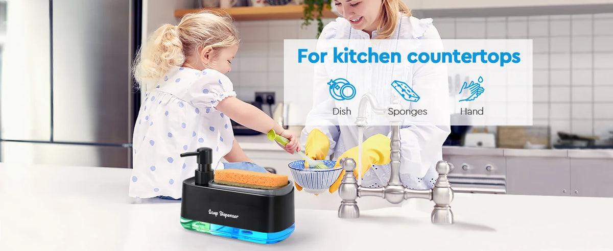Dual Pump Soap Dispenser 3-In-1 Organizer Sponge Storage