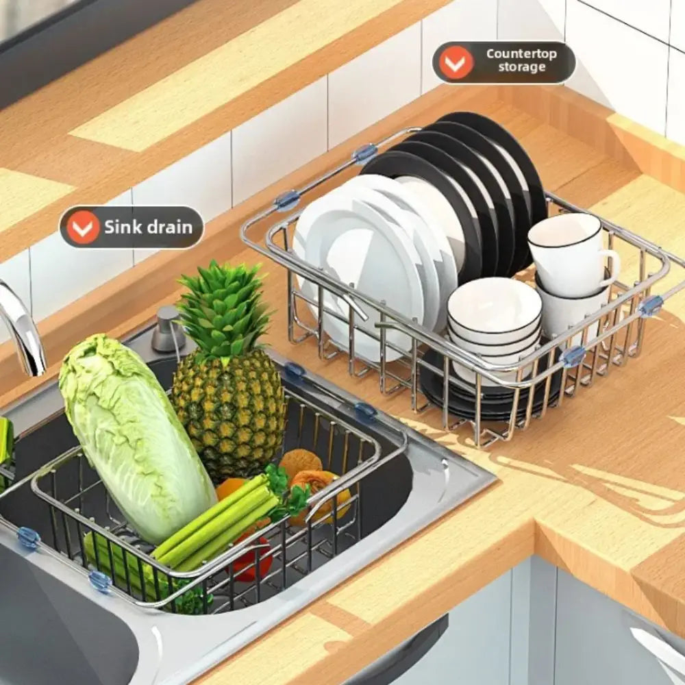 Adjustable Stainless Steel Sink Drain Basket Expandable Over