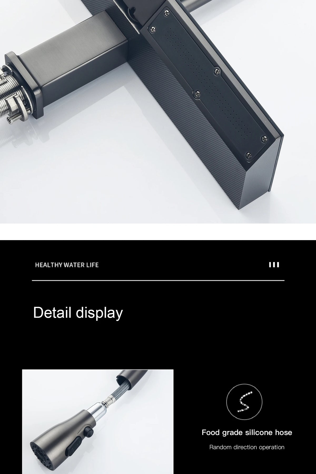 Luxury Digital Display Brass Grey Faucet Pull-Out Design