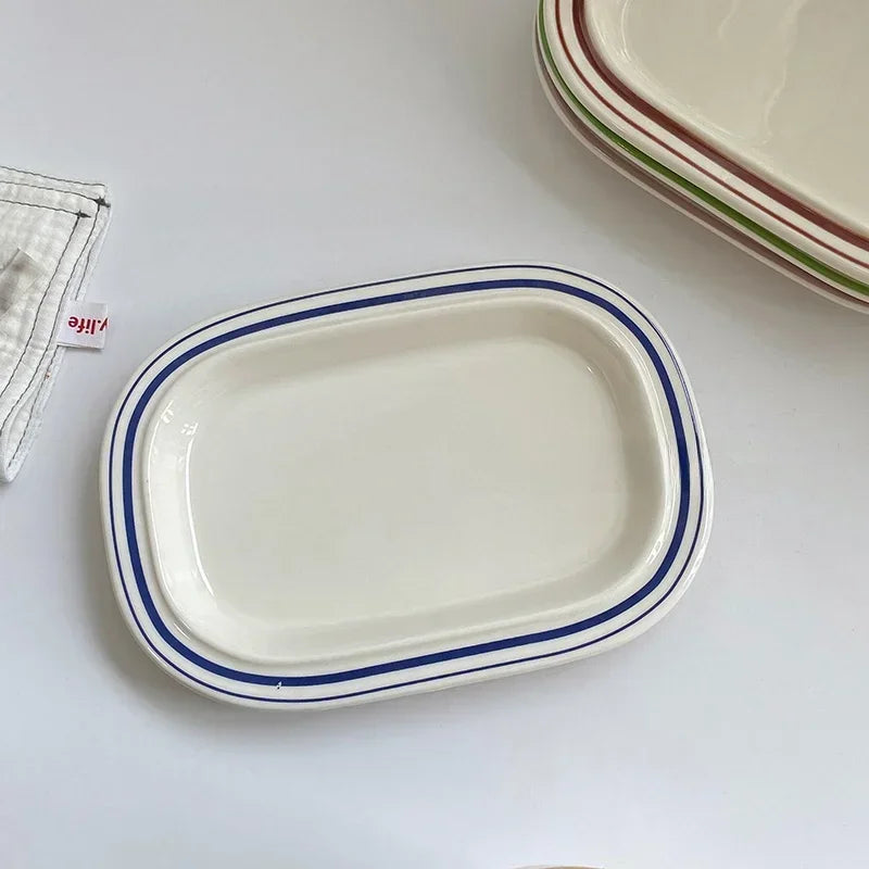 Korean Style Linear Ceramics Dim Sum Dish Pasta