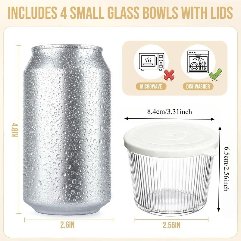 4/6pcs Small Glass Bowl Lid Clear Stripe Glass