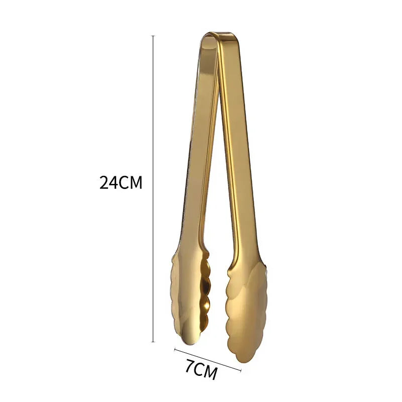 1pc Golden Stainless Steel Food Tong Bbq Clip