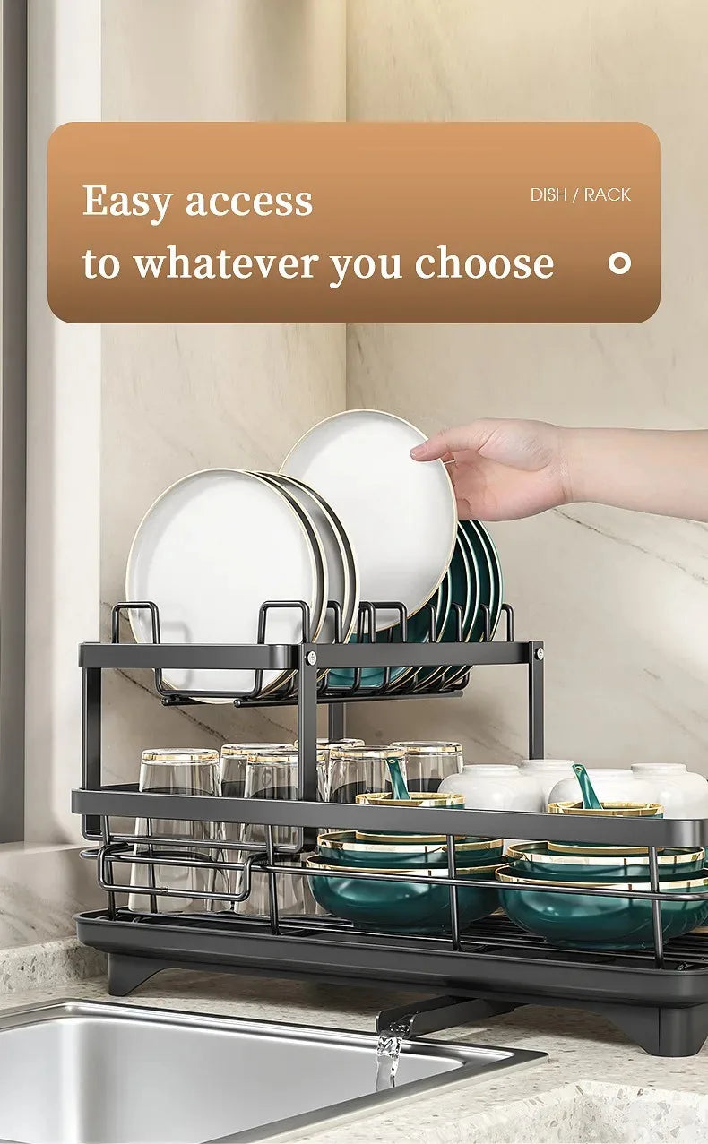 2-Tier Stainless Steel Dish Drying Rack Drainboard Rustproof