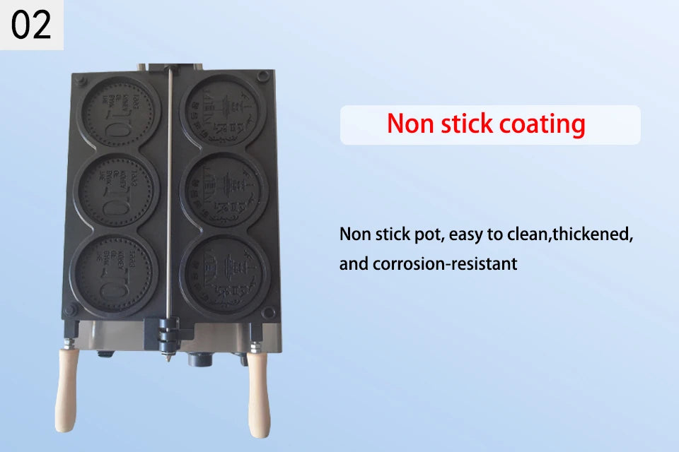 Xeoleo Commerical 3pcs Coin Waffle Maker Korean Gold