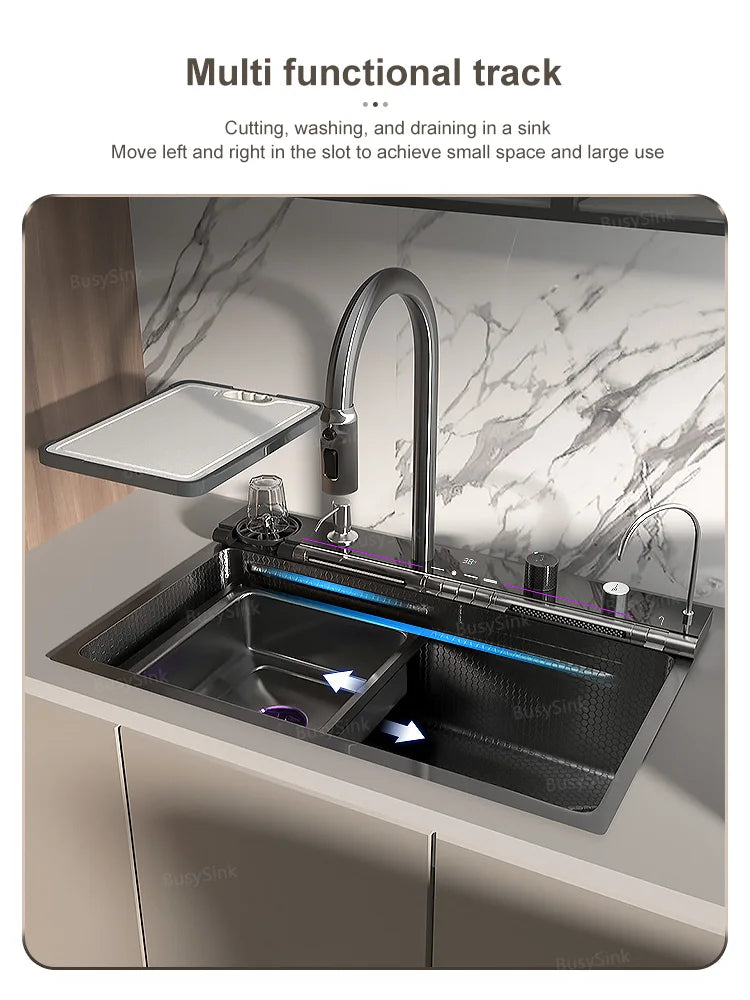 Stainless Steel Waterfall Sink Digital Display Large Slot