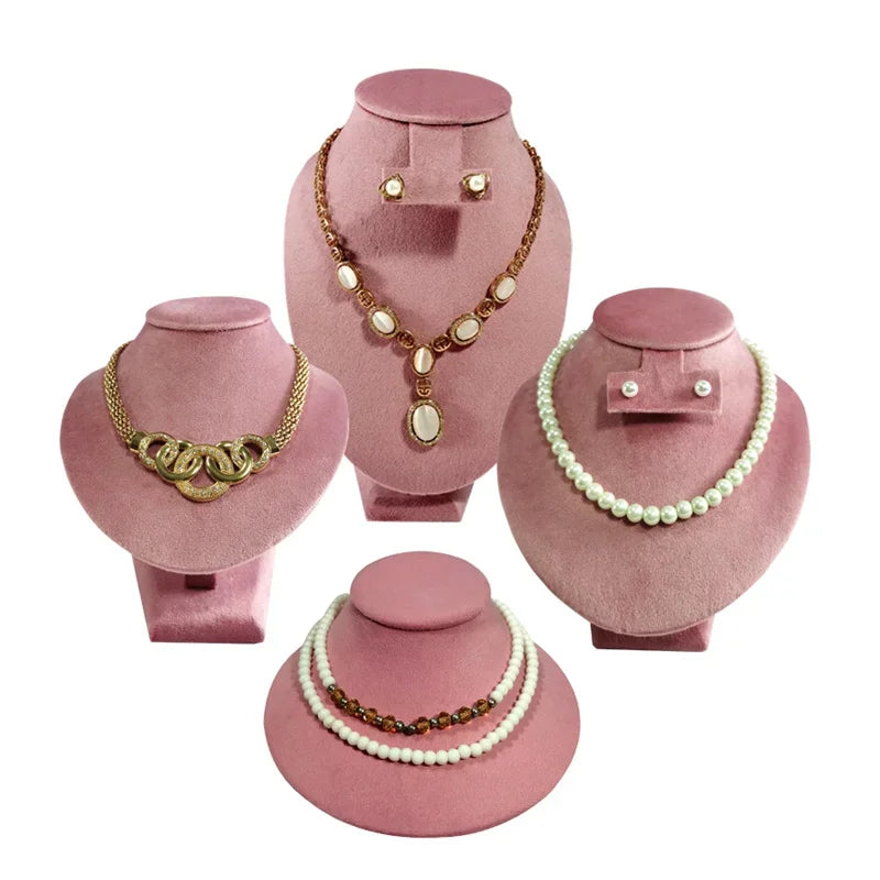 Pink Velvet Necklace Jewelry Portrait Neck Display Stand