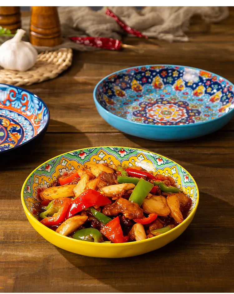 Bohemian Deep Ceramic Plate Dinnerware High-Quality Appearance