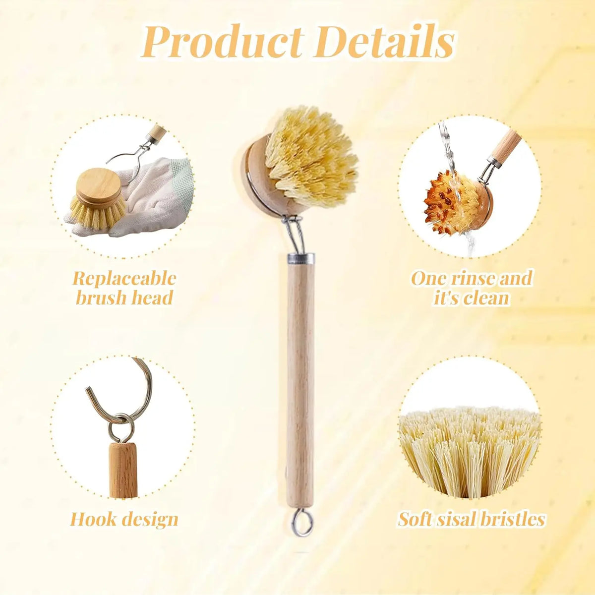 All-Purpose Dish Scrub Cleaning Brush Heads Sisal Horse