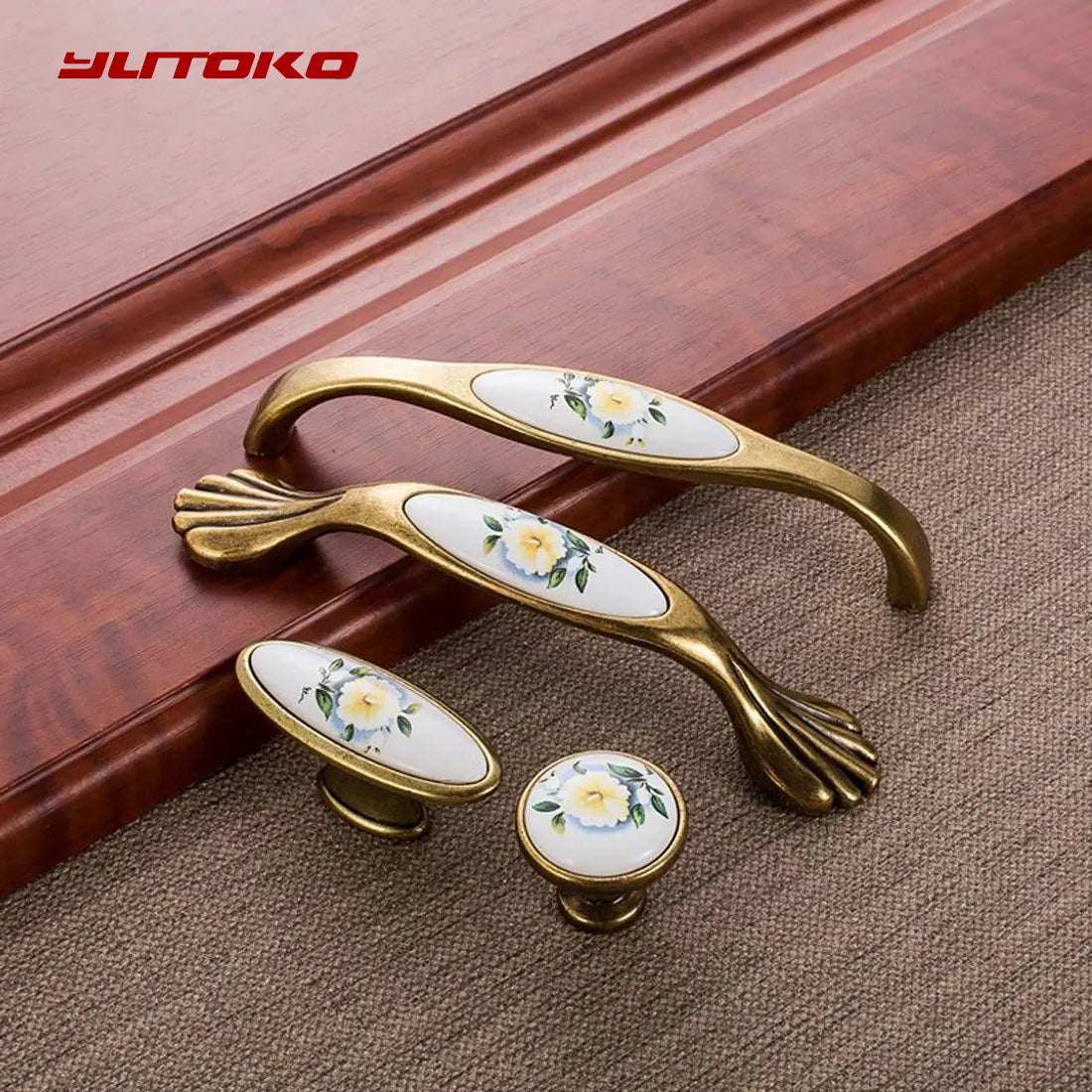 European Green Flower Ceramic Handles Cabinet Storage Dressers