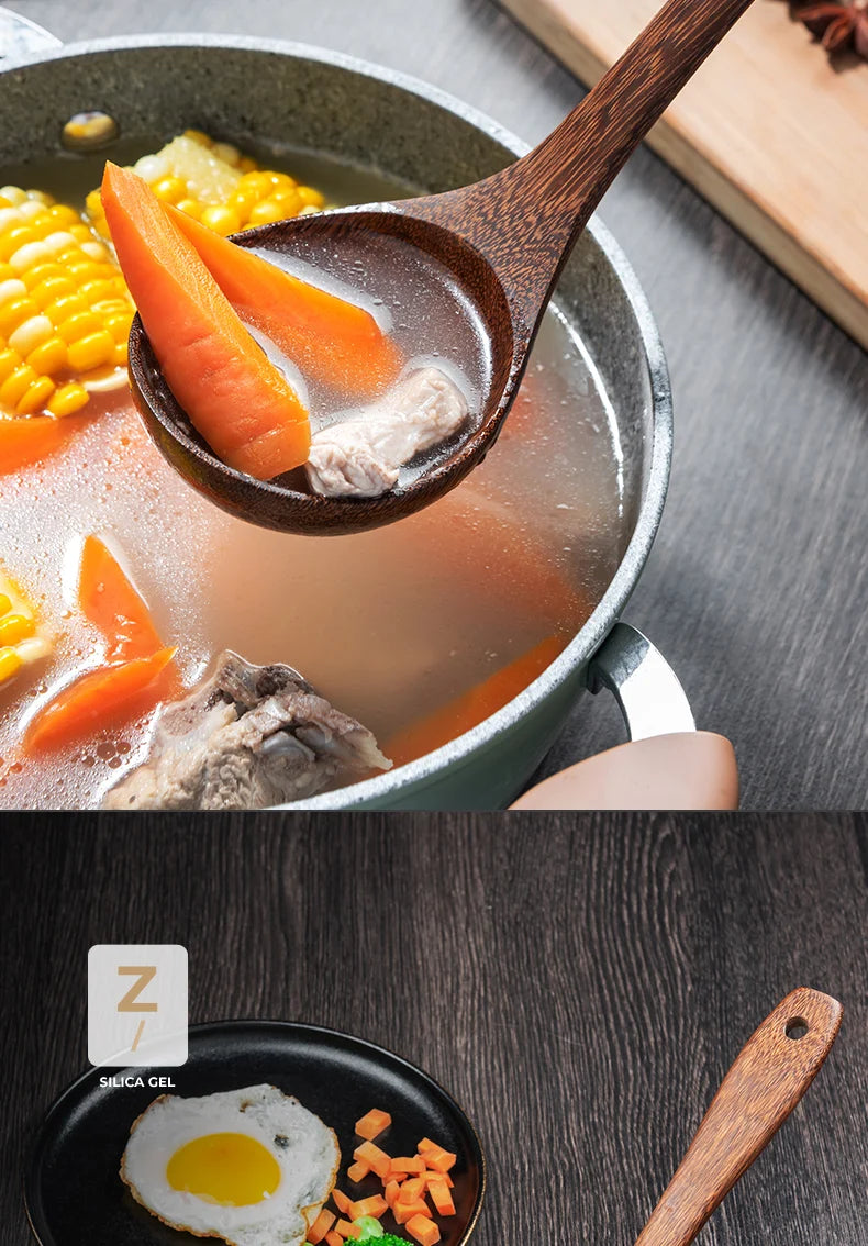 Utensils Non-Stick Cookware Wooden Handle Soup Spoon Spatula