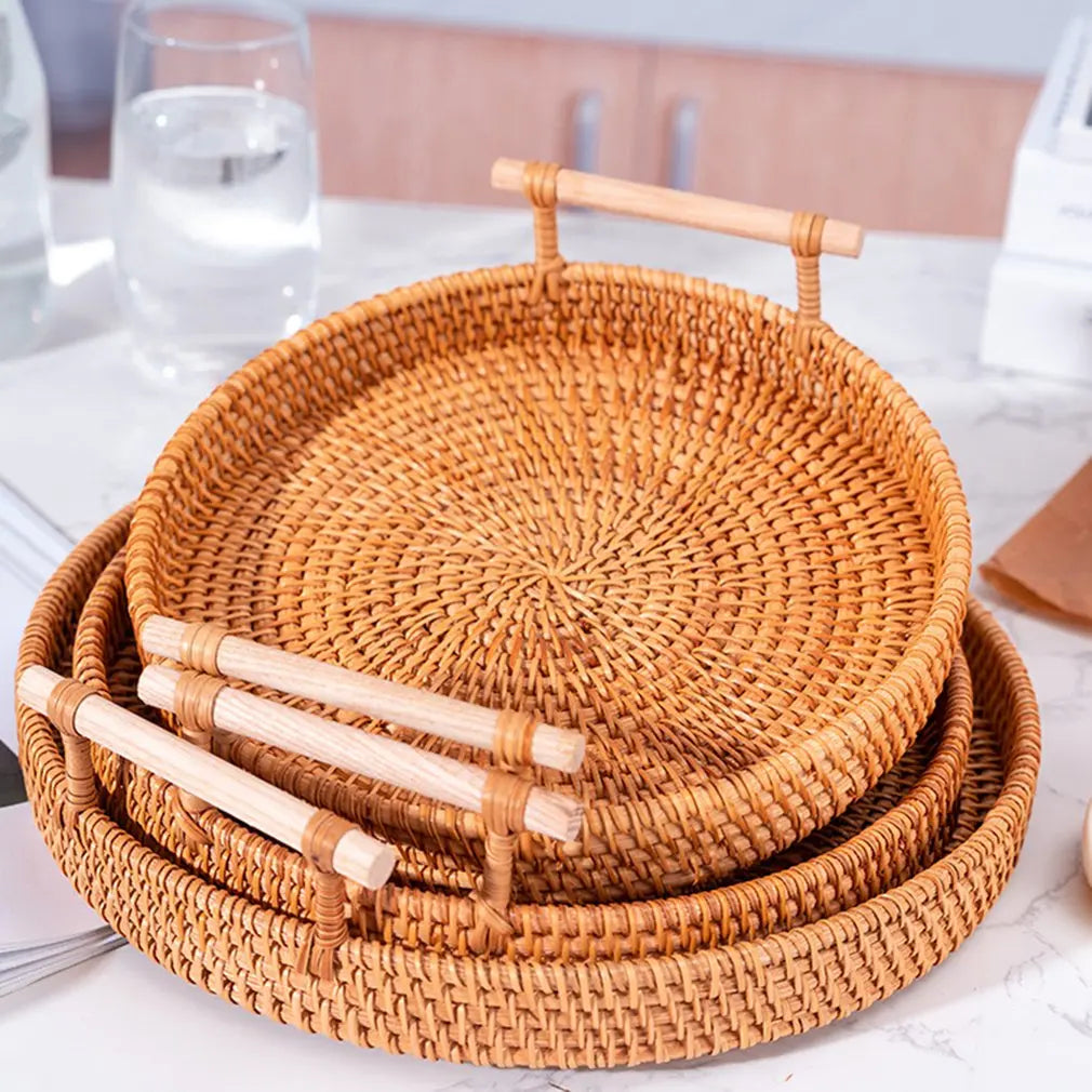 Handwoven Rattan Tray & Food Storage Basket Eco-Friendly