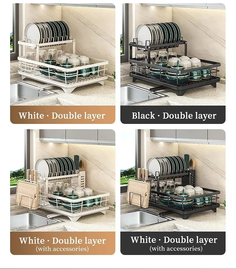 2-Tier Stainless Steel Dish Drying Rack Drainboard Rustproof