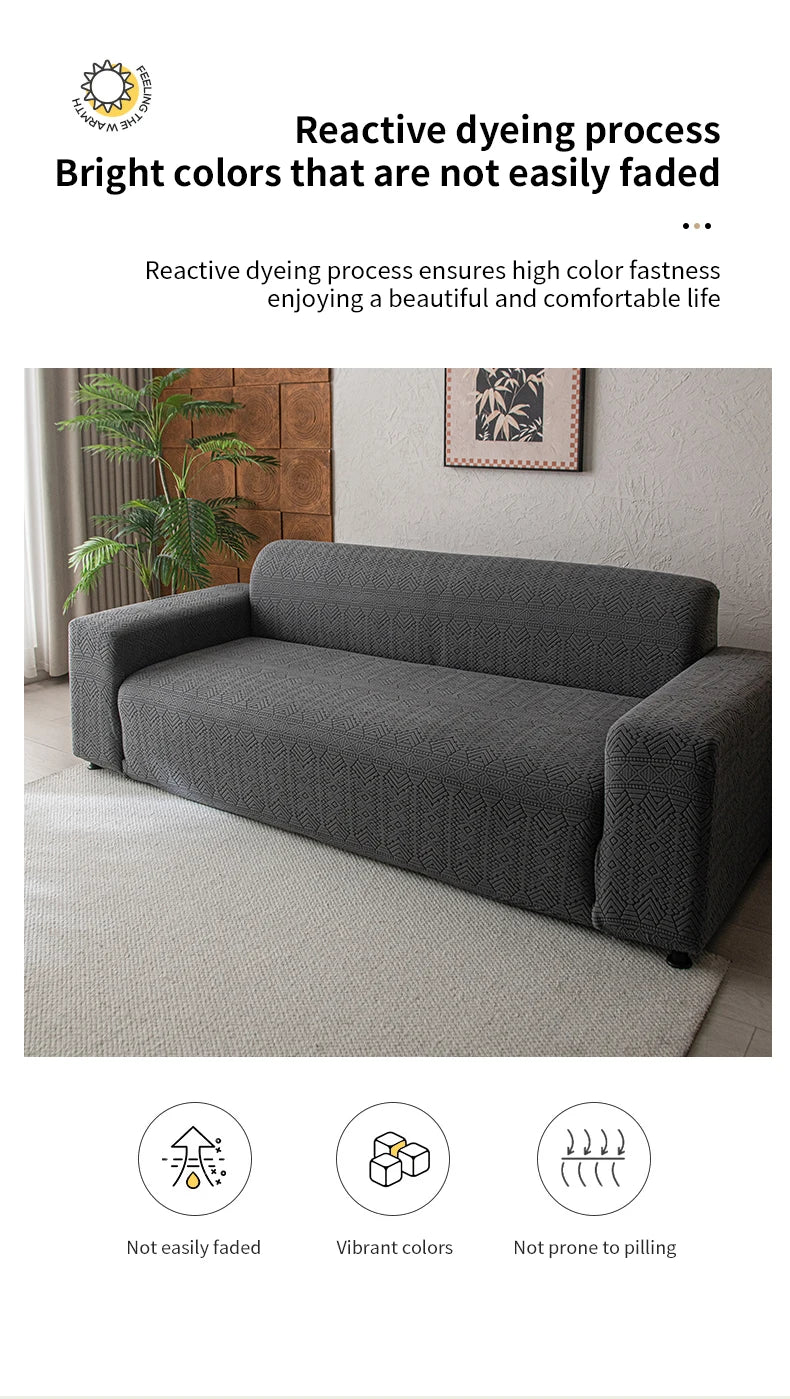 Polar Fleece Jacquard Sofa Cover Geometric Pattern High