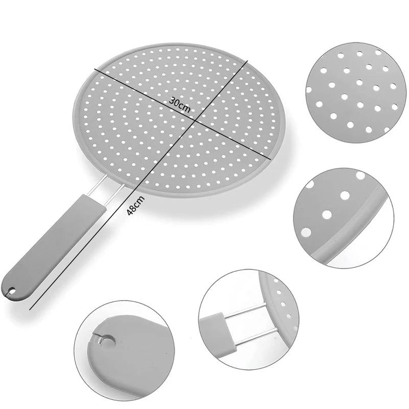 Silicone Splatter Screen Handle Heat-Resisting Oil Splash Guard