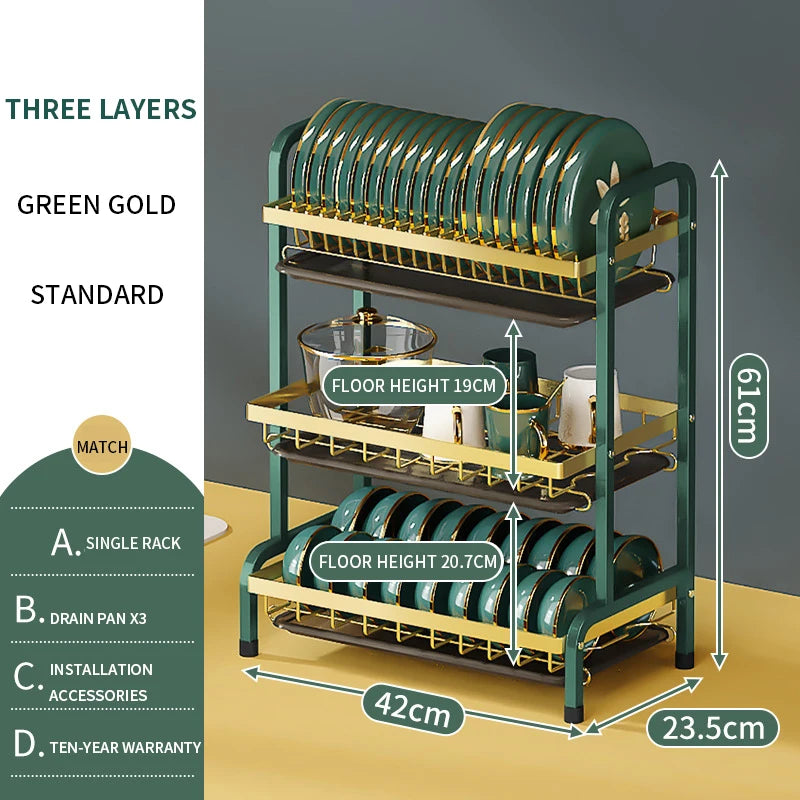 Bowl Rack Draining Dish Storage Green Dishes Storage