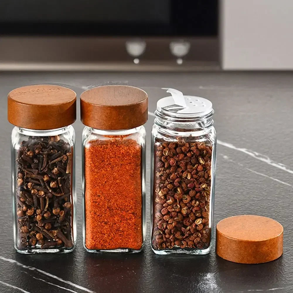 Square Spice Jars Wooden Lid Spice Jars Shaker
