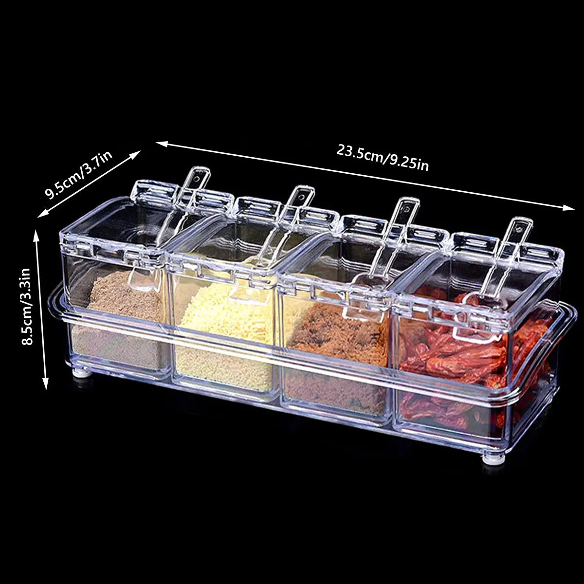 Clear Seasoning Box Condiment Storage Container Spoon Clear