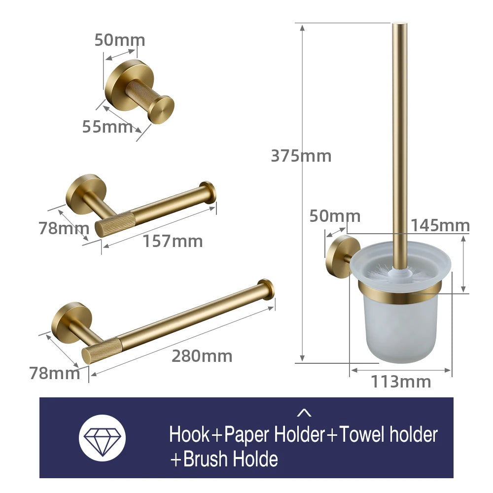 Brushed Gold Towel Rack Knurled Towel Bar Robe