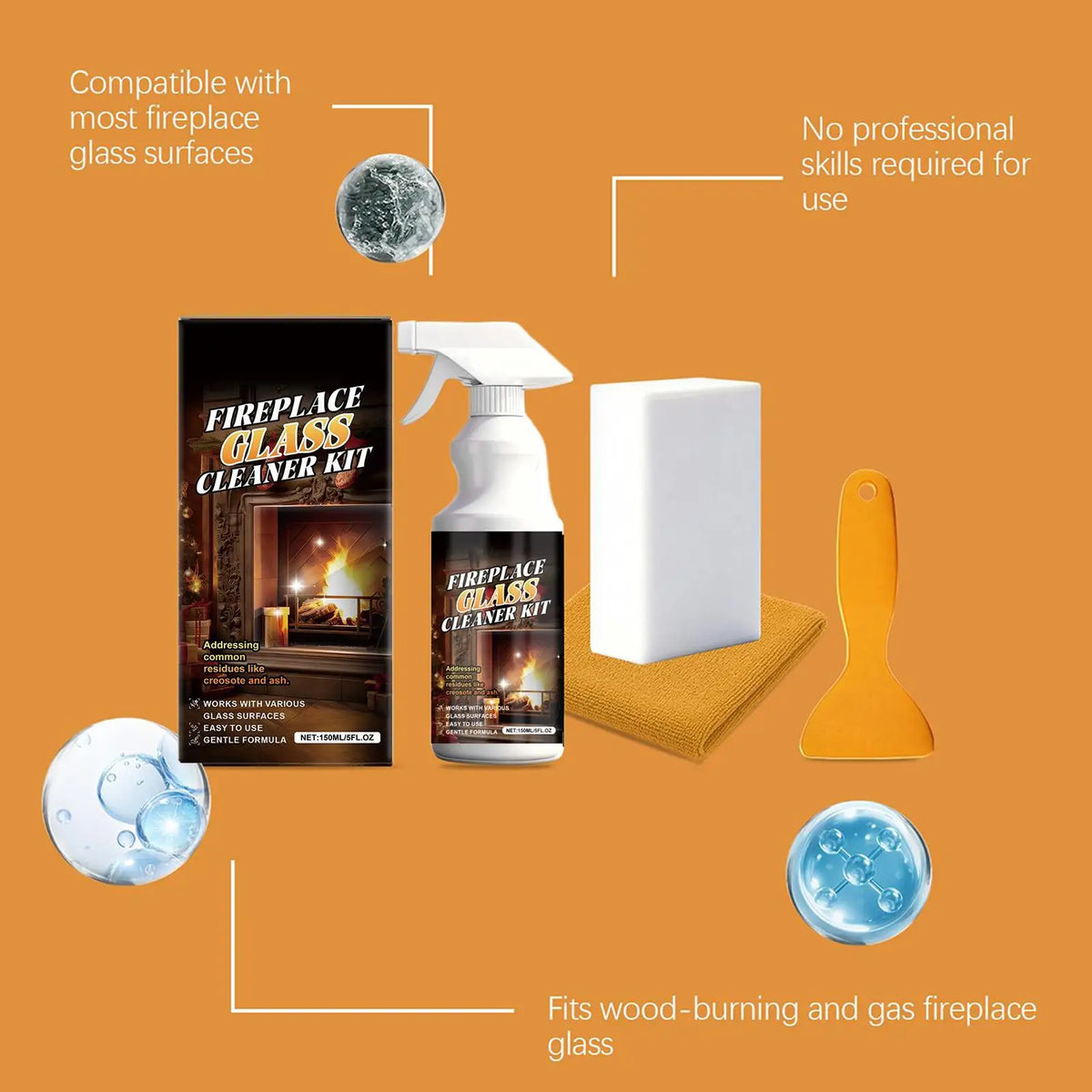150ml Fireplace Glass Cleaner Heavy-Duty Cleaning Agent Remove