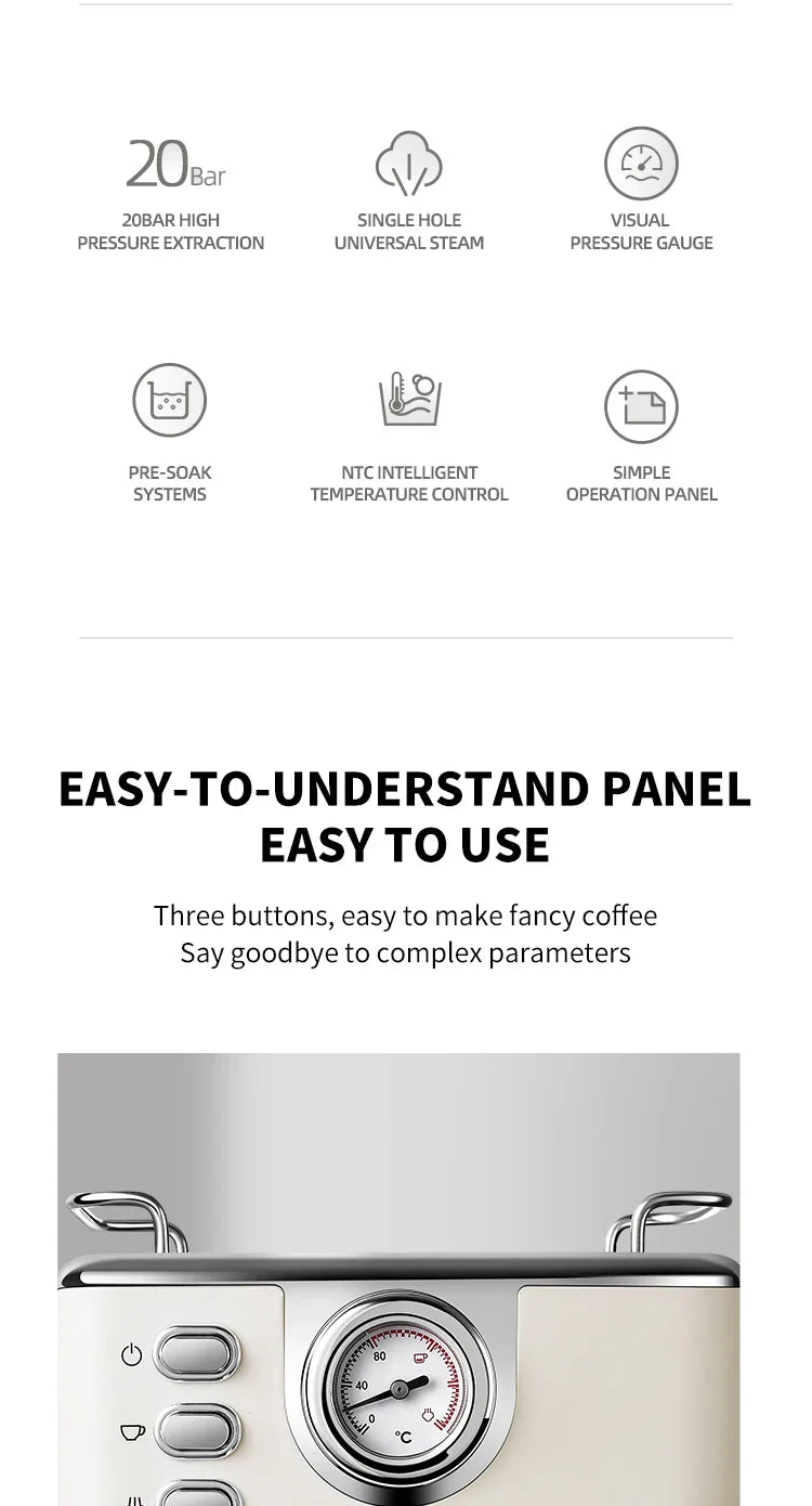 220v Italian Espresso Coffee Machine Stainless Steel Coffee