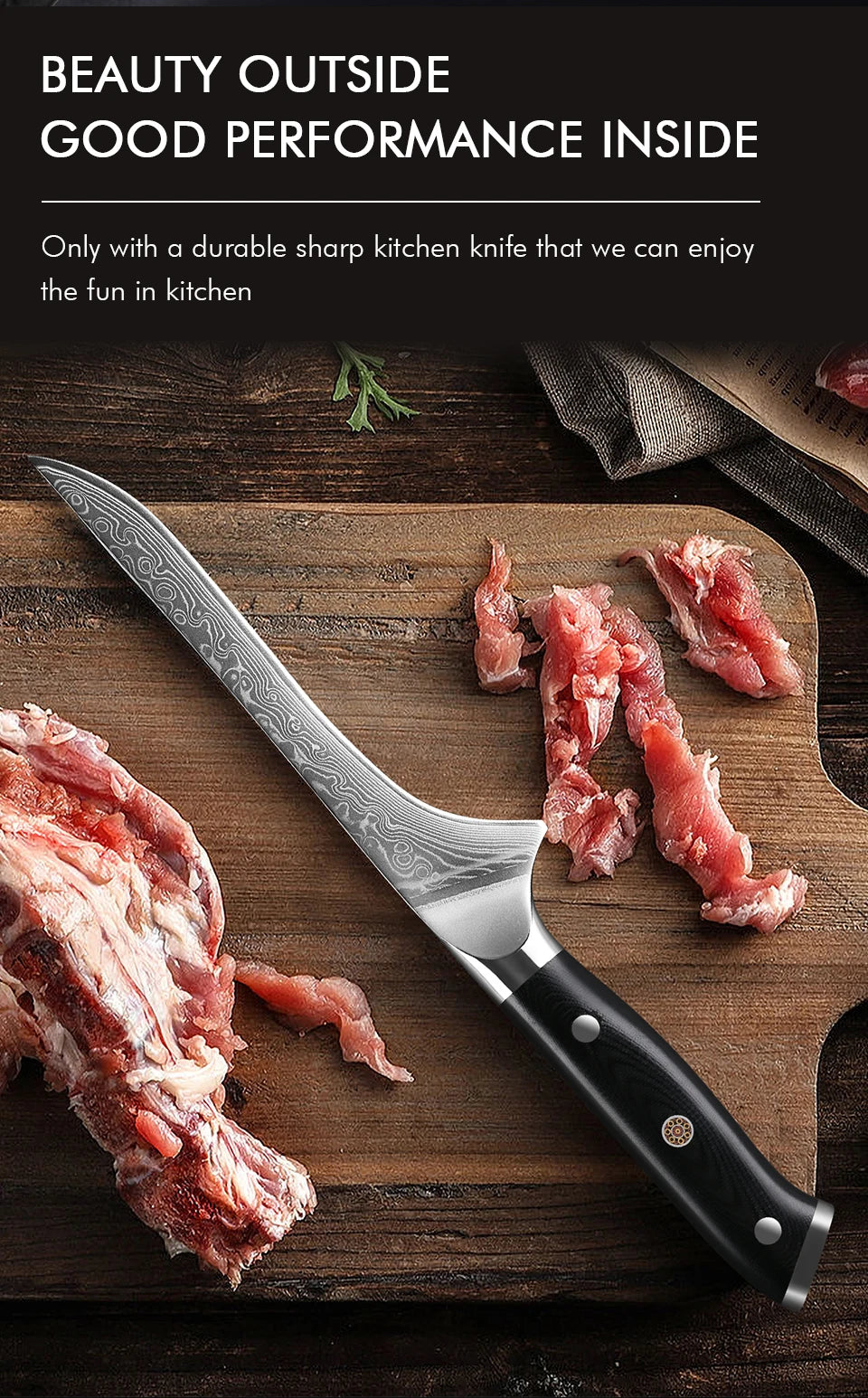 Turwho Boning Knife Damascus Steel Knives Butcher Cleaver