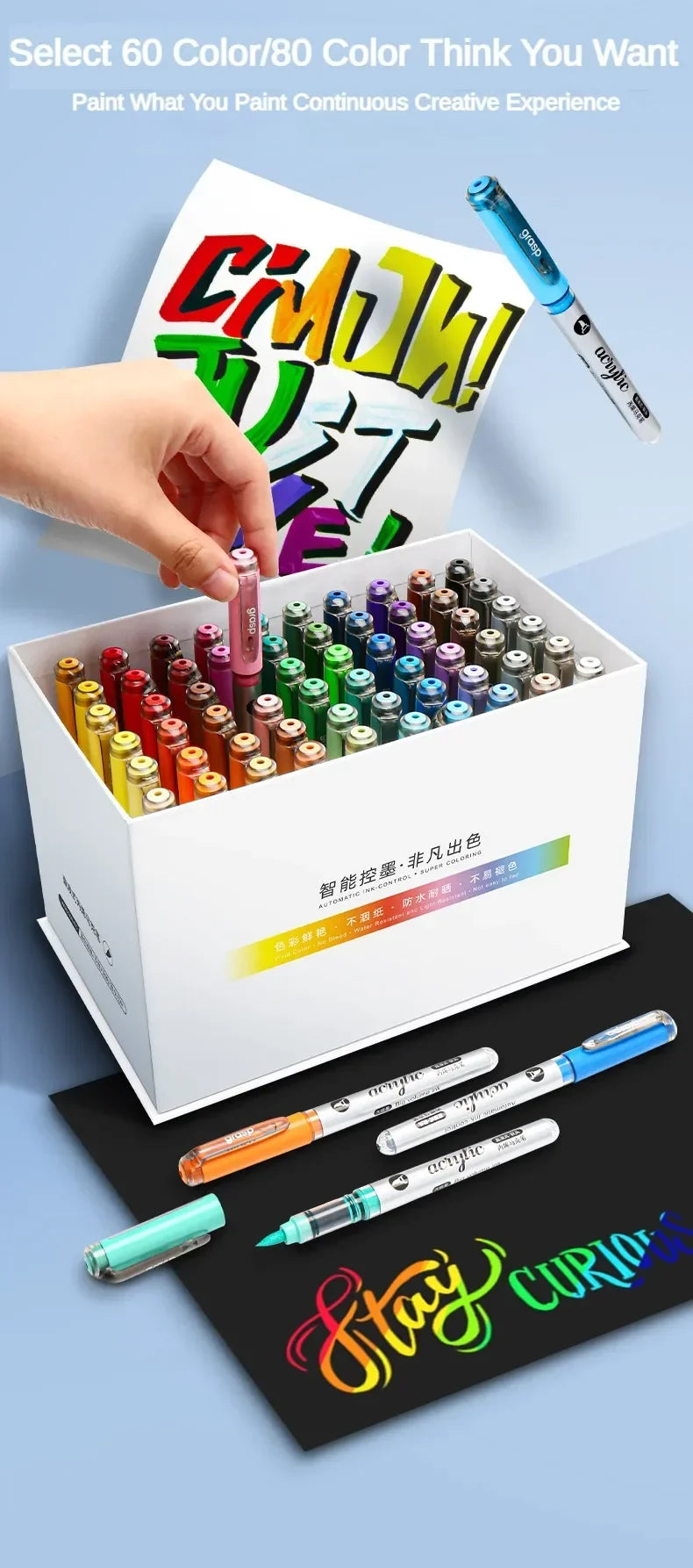 Grasp 120/1 Colors Acrylic Markers Brush Pens Fabric