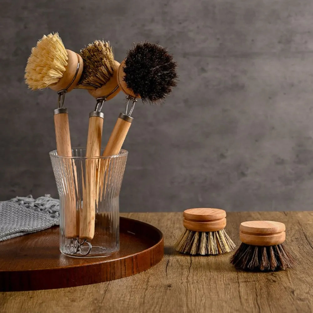 Bamboo Dish Scrub Brush Wooden Cleaning Scrubbers Cleaning