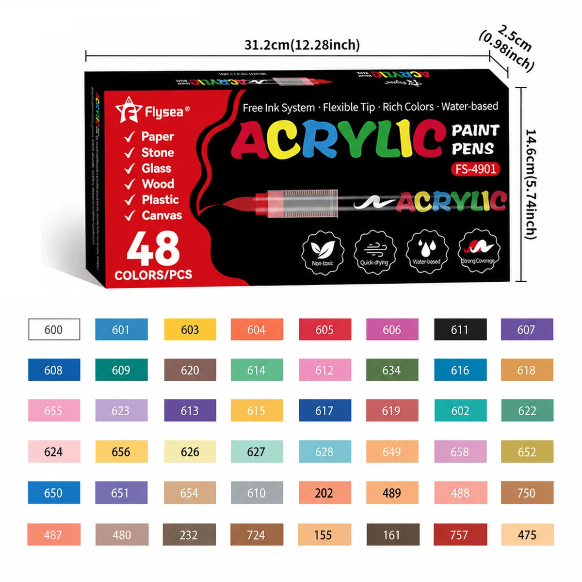 Flysea Acrylic Paint Pens 12-288 Colors Acrylic Paint